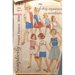 Simplicity 4457 Child Size 4 Vintage Sewing Pattern 7 Day Separates Wardrobe